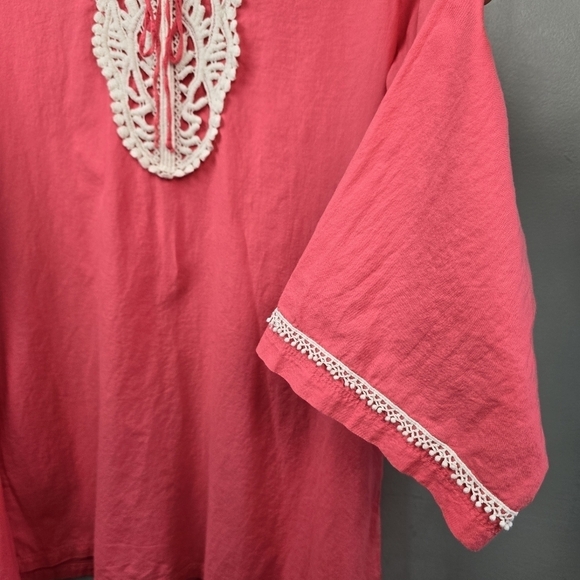 CHARLIE PAIGE Cotton Lightweight Lagenlook Blouse Tunic Pink White Womens Size M - Picture 6 of 12